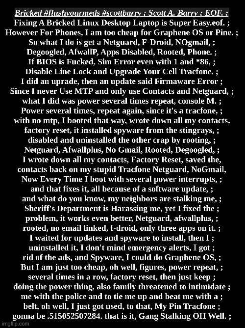 Bricked #flushyourmeds #scottbarry JPG ; | image tagged in lolcow,autism,full retard,retard,retarded,1984 | made w/ Imgflip meme maker