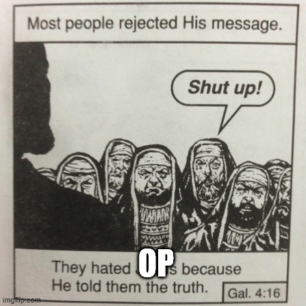 They hated jesus because he told them the truth | OP | image tagged in they hated jesus because he told them the truth | made w/ Imgflip meme maker