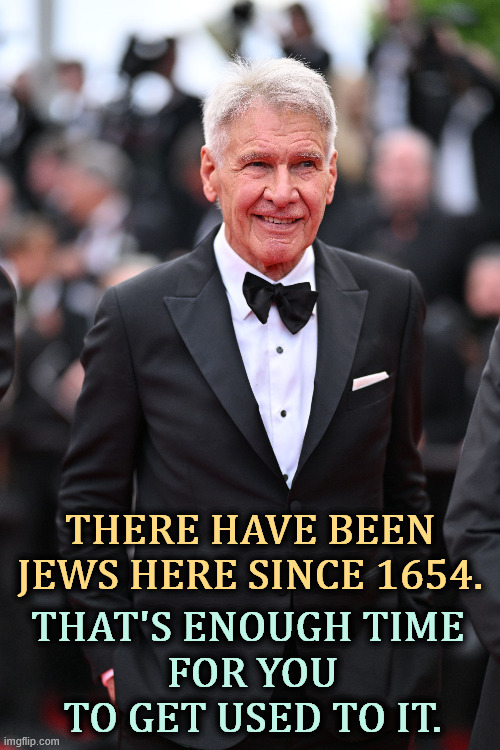 There have been Jews here since 1654. That's enough time 
for you to get used to it. | image tagged in harrison ford,jew,america,jewish,jewish guy | made w/ Imgflip meme maker