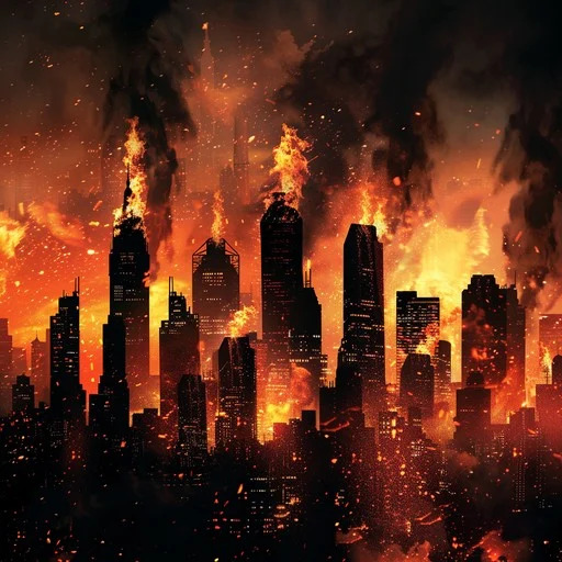 Burning city Blank Meme Template