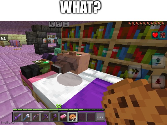 Bro defies gravity | What? | image tagged in white background,minecraft,minecraft villagers | made w/ Imgflip meme maker