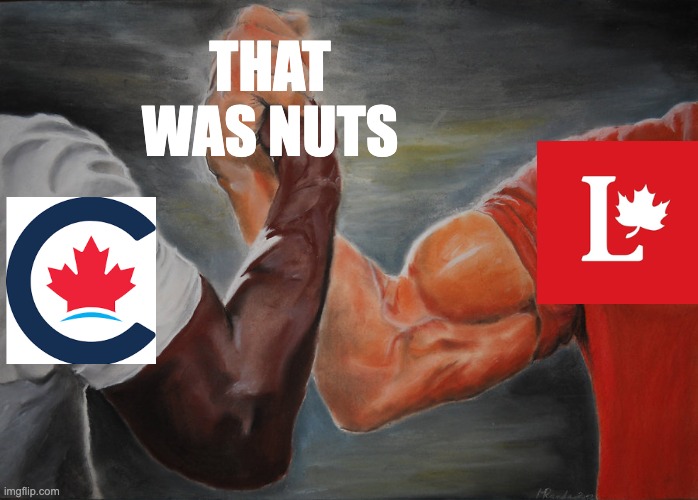 NDP ARE NUTS | THAT WAS NUTS | image tagged in memes,epic handshake,canada,politics | made w/ Imgflip meme maker