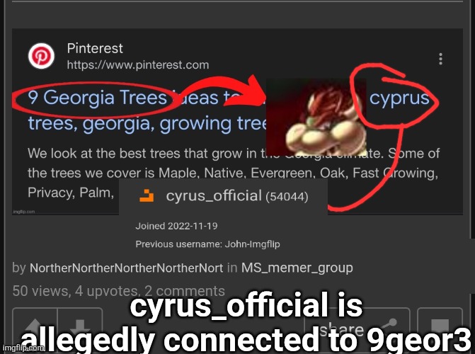 cyrus situation is insane | cyrus_official is allegedly connected to 9geor3 | image tagged in hey guys | made w/ Imgflip meme maker