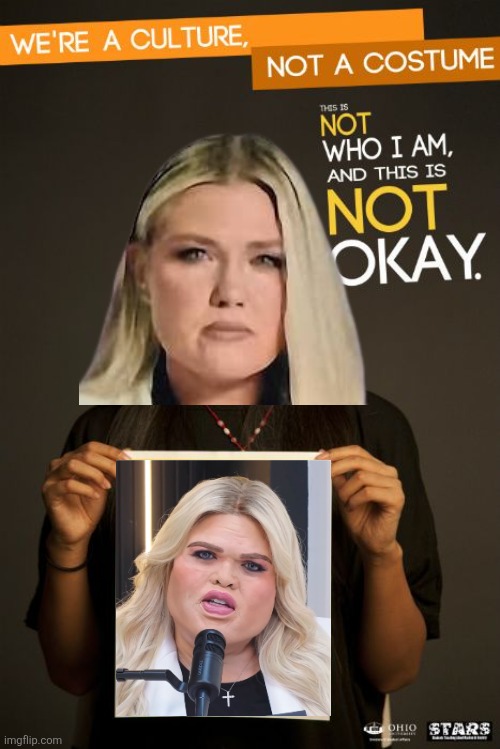 Erika Kirk is really upset about her culture becoming a comedian's costume | image tagged in erika kirk,turning point,comedy,triggered | made w/ Imgflip meme maker