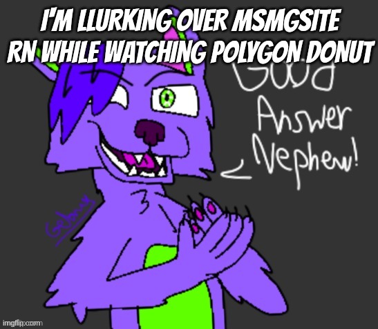 good answer nephew(thanks gebrix <3) | I'm llurking over msmgsite rn while watching polygon donut | image tagged in good answer nephew thanks gebrix 3 | made w/ Imgflip meme maker