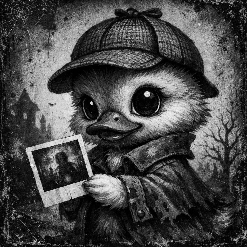 duckling in black in white with a old detective hat holding a po Blank Meme Template