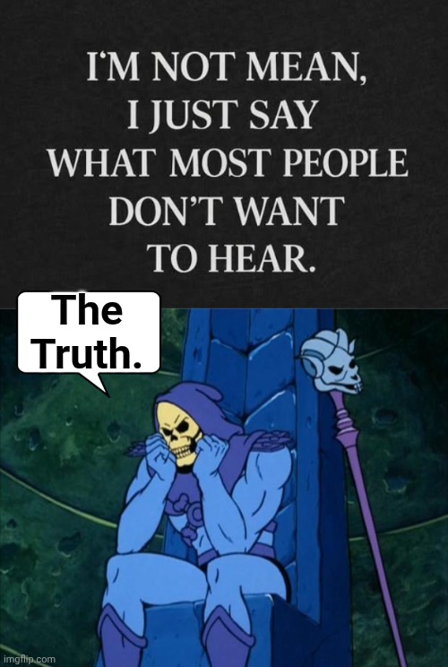 He's not mean he just tells the Truth | The Truth. | image tagged in sad skeletor,truth | made w/ Imgflip meme maker
