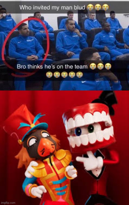 image tagged in bro thinks he's on the team,caine asks a question | made w/ Imgflip meme maker