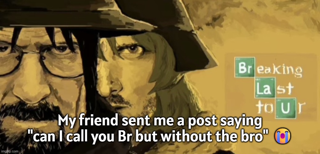 Breaking Last Tour | My friend sent me a post saying "can I call you Br but without the bro" 😭 | image tagged in breaking last tour | made w/ Imgflip meme maker