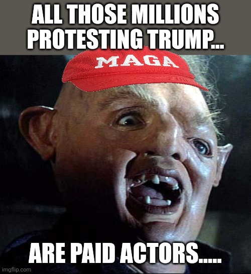 Paid actors | All those millions protesting Trump... Are paid actors..... | image tagged in donald trump,trump,epstein,iran,nevertrump,maga | made w/ Imgflip meme maker