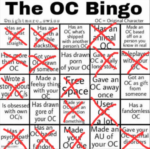 The OC bingo | image tagged in the oc bingo,remix | made w/ Imgflip meme maker