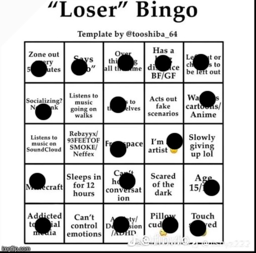 loser bingo | image tagged in loser bingo | made w/ Imgflip meme maker