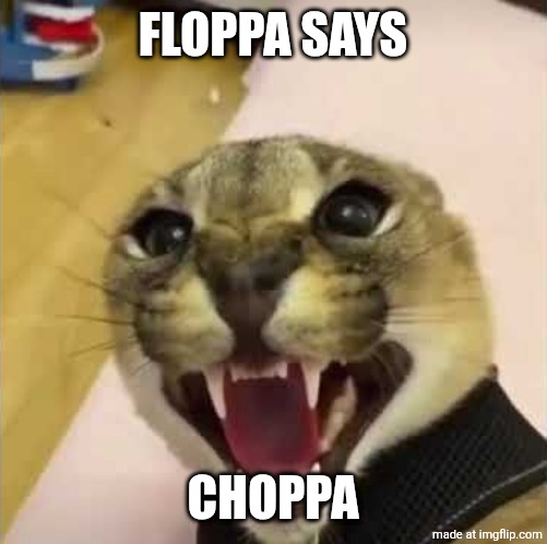 Floppa says Choppa | Floppa says; Choppa | image tagged in angry floppa | made w/ Imgflip meme maker