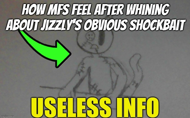 puffy useless info | how mfs feel after whining about jizzly's obvious shockbait | image tagged in puffy useless info | made w/ Imgflip meme maker