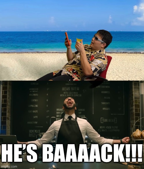 and he’s gone | HE’S BAAAACK!!! | image tagged in sonic 2 he s back,smg4,i hate knitters | made w/ Imgflip meme maker