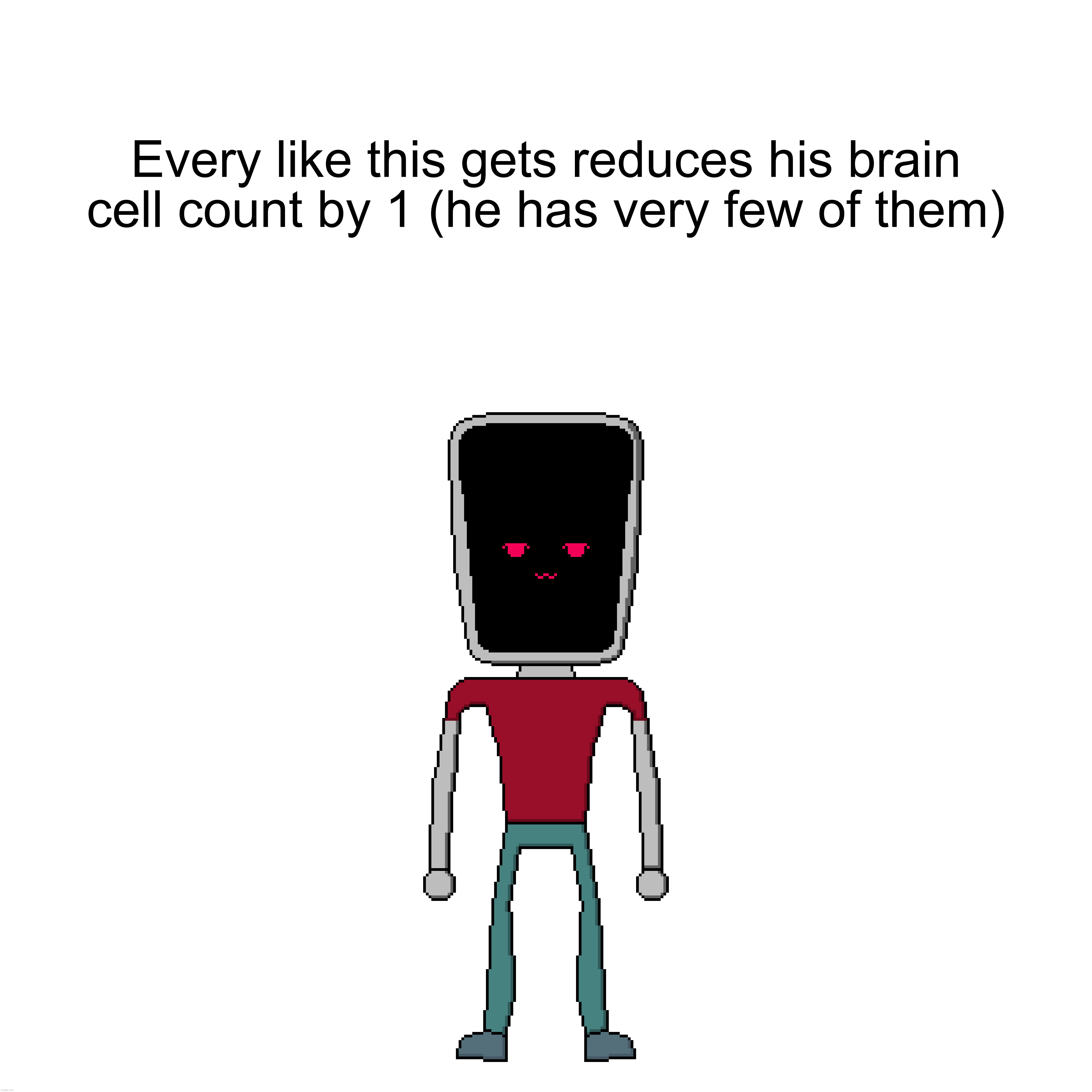 Every like this gets reduces his brain cell count by 1 (he has very few of them) | made w/ Imgflip meme maker