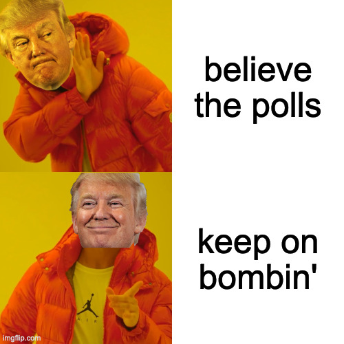 Impeachment resumé. | believe the polls; keep on
bombin' | image tagged in memes,drake hotline bling,trump bombin | made w/ Imgflip meme maker
