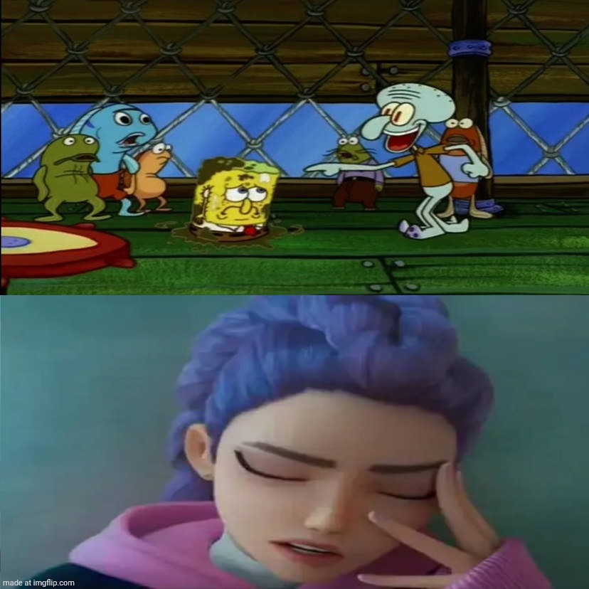 Rumi reaction to squidward's pranks | image tagged in who's reaction to squidward's pranks,deviantart,sony,kpop demon hunters,spongebob squarepants,nickelodeon | made w/ Imgflip meme maker