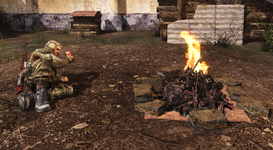 Loner Stalker watches Bonfire burn Blank Meme Template