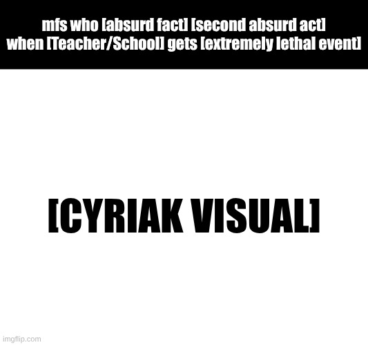 mfs who [absurd fact] [second absurd act] when [Teacher/School] gets [extremely lethal event]; [Cyriak visual] | made w/ Imgflip meme maker