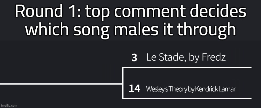 Matchup 5 | Round 1: top comment decides which song males it through | made w/ Imgflip meme maker