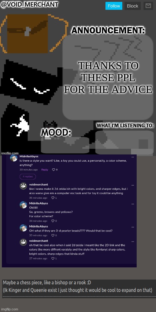 void_merchant's Announcement Temp | thanks to these ppl for the advice | image tagged in void_merchant's announcement temp | made w/ Imgflip meme maker