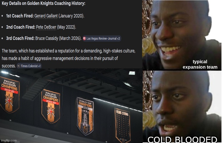 Golden Knights meme | typical expansion team; cold blooded | image tagged in disappointed black guy,golden knights,hockey,nhl,you're fired,wtf | made w/ Imgflip meme maker