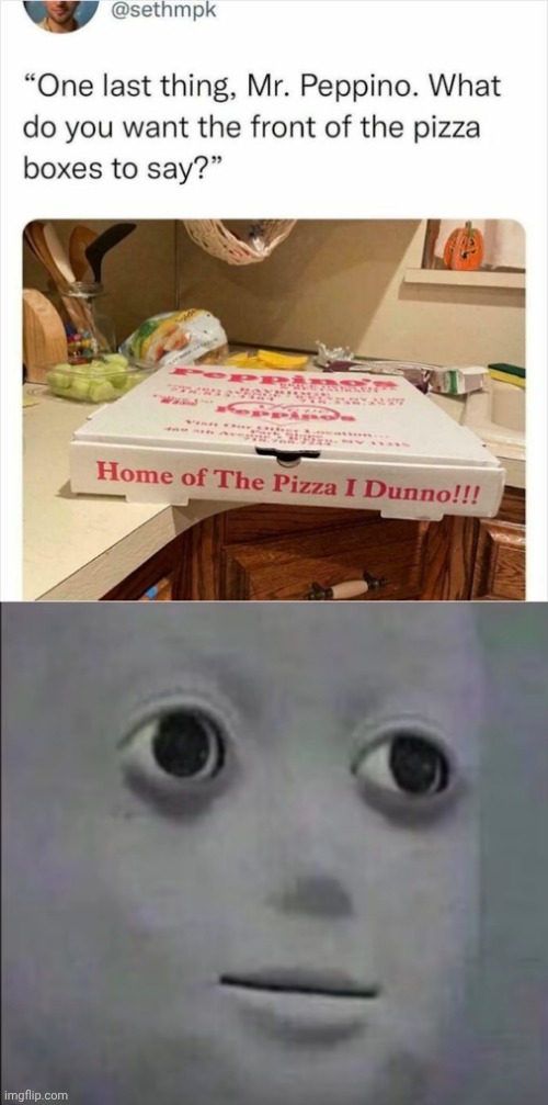 "Home of the pizza I dunno" | image tagged in qhat,pizza,peppino,you had one job,memes,pizza box | made w/ Imgflip meme maker