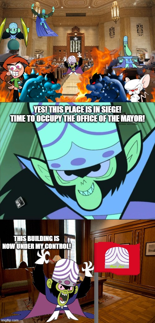 this building is now under my control! yes! this place is in siege! time to occupy the office of the mayor! | image tagged in mojo jojo | made w/ Imgflip meme maker