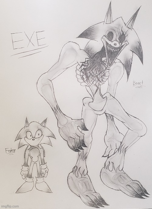 "I found you, Faker!" | image tagged in sonic exe,exe,drawing | made w/ Imgflip meme maker