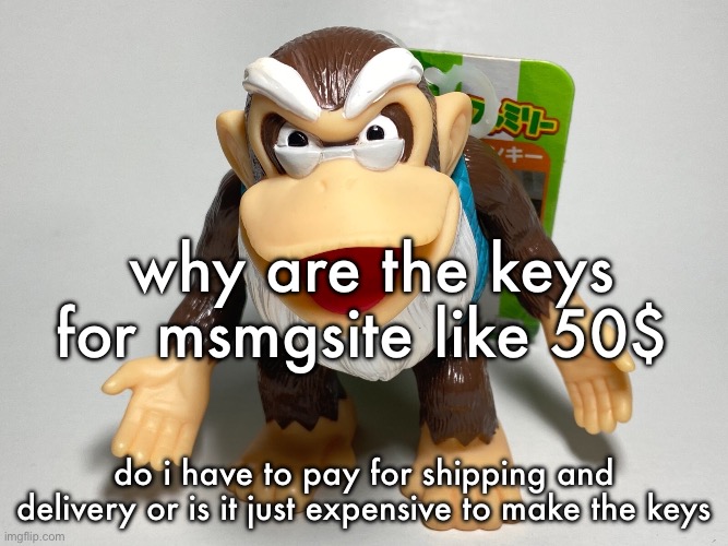 cranky kong | why are the keys for msmgsite like 50$; do i have to pay for shipping and delivery or is it just expensive to make the keys | image tagged in cranky kong | made w/ Imgflip meme maker