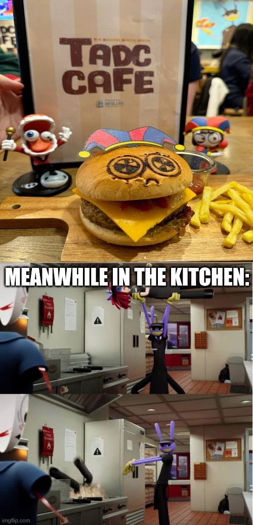 Jax throws Ragatha | Meanwhile in the kitchen: | image tagged in jax throws ragatha | made w/ Imgflip meme maker