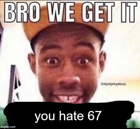 Bro we get it (blank) | you hate 67 | image tagged in bro we get it blank | made w/ Imgflip meme maker