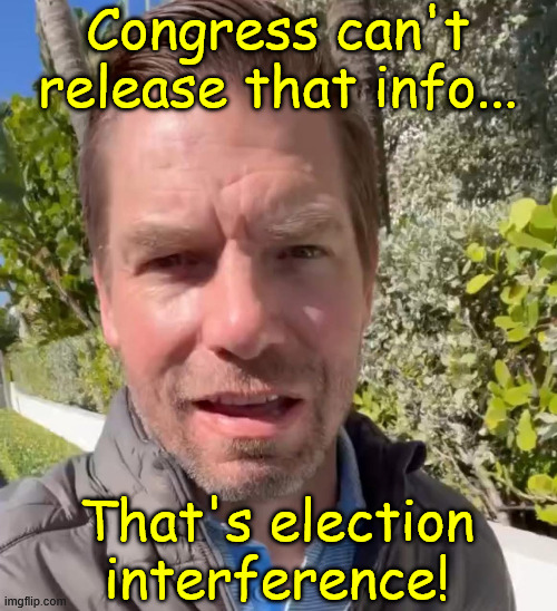 Swalwell | Congress can't release that info... That's election interference! | image tagged in swalwell | made w/ Imgflip meme maker
