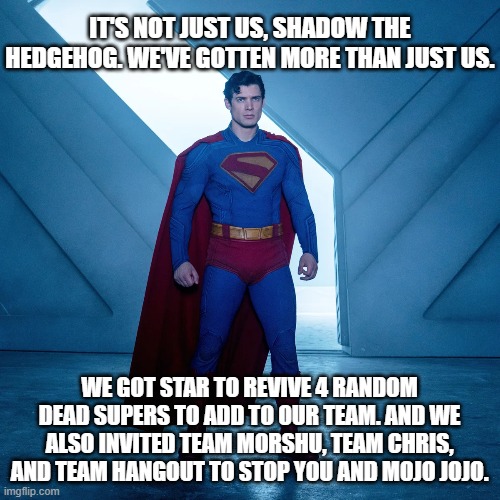 it's not just us, shadow the hedgehog. we've gotten more than just us. we got star to revive 4 random dead supers to add to our team. and we | made w/ Imgflip meme maker