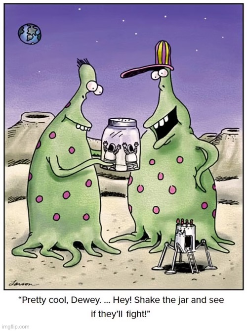 Alien teenagers | image tagged in the far side,comics,aliens,moon,astronauts,in a jar | made w/ Imgflip meme maker