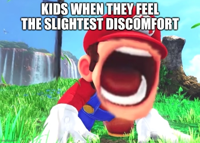 meme | kids when they feel the slightest discomfort | image tagged in mario screaming | made w/ Imgflip meme maker