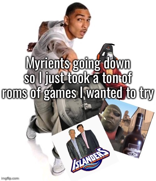 Funny image | Myrients going down so I just took a ton of roms of games I wanted to try | image tagged in funny image | made w/ Imgflip meme maker