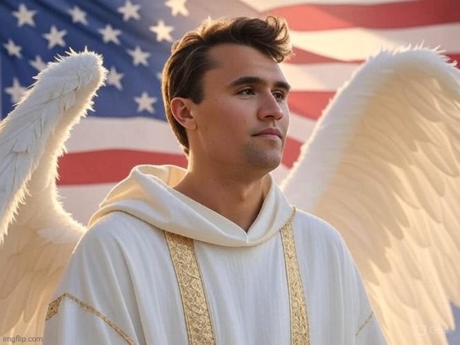 WE ARE BENJAMIN NETANYAHU AND WE CARRY THE FLAME | image tagged in charlie kirk in heaven | made w/ Imgflip meme maker