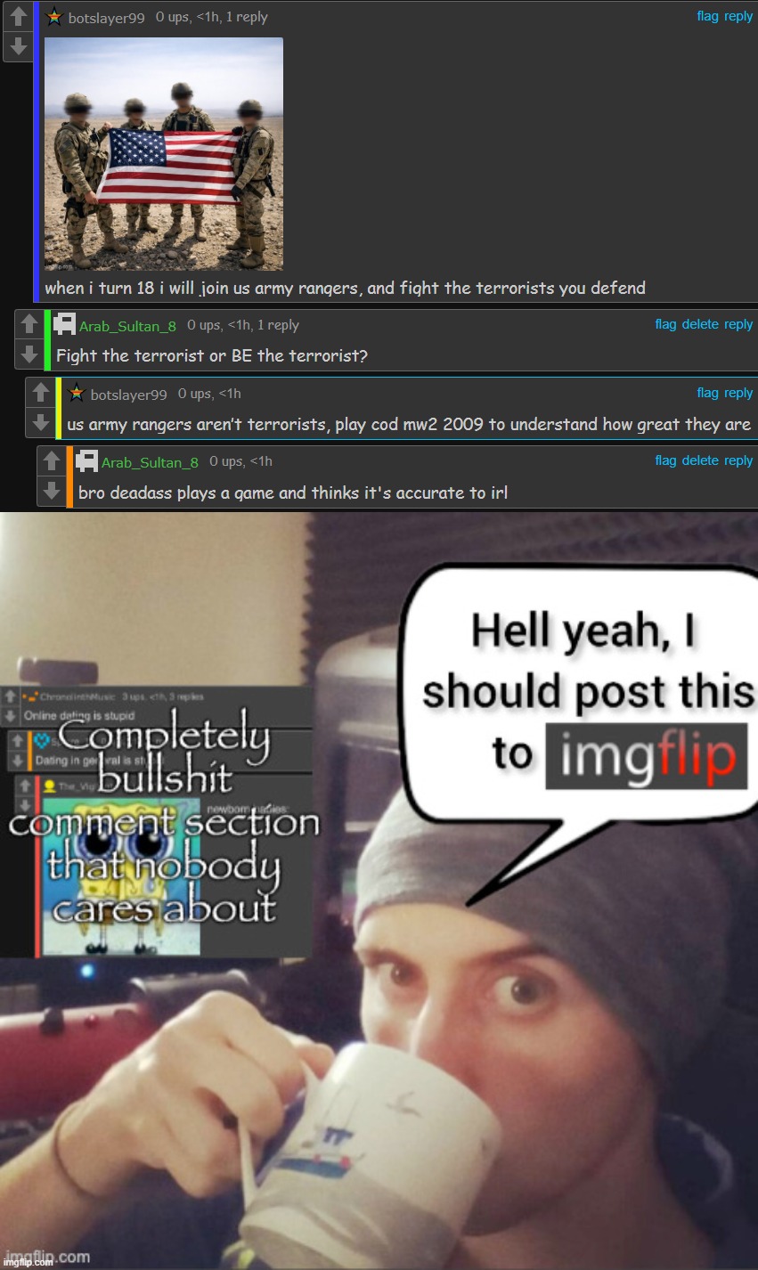 image tagged in completely bullshit comment section that nobody cares about | made w/ Imgflip meme maker