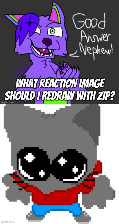 what reaction image should I redraw with zip? | image tagged in good answer nephew thanks gebrix 3,goober zip | made w/ Imgflip meme maker