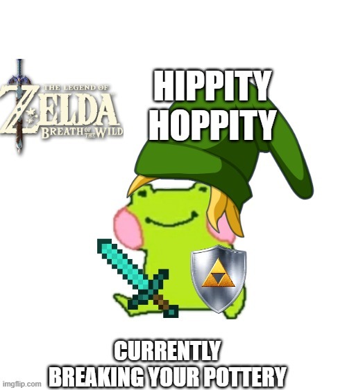 Froggie link likes rupees | image tagged in froggie,link,the legend of zelda,pottery,funny,meme | made w/ Imgflip meme maker