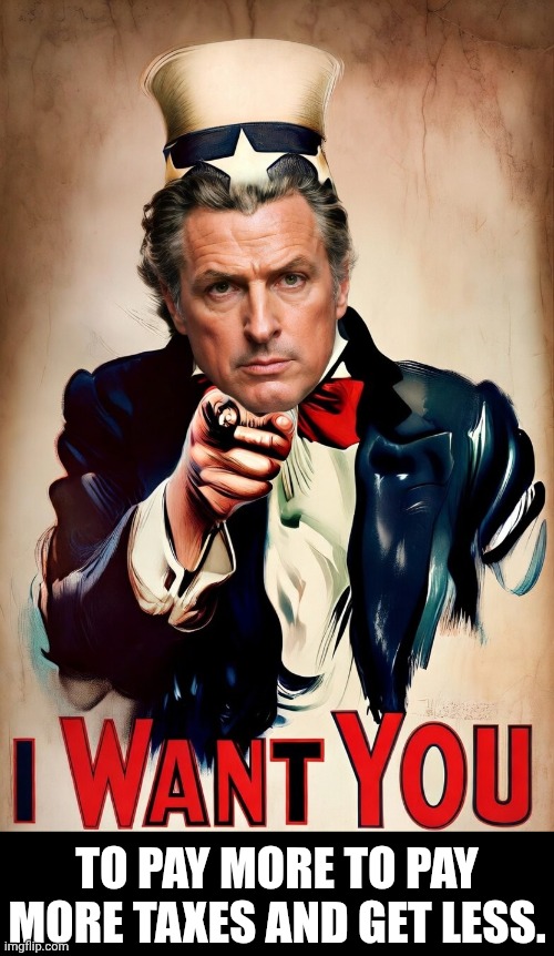 To pay more to pay more taxes and get less. | image tagged in gavin,american politics | made w/ Imgflip meme maker