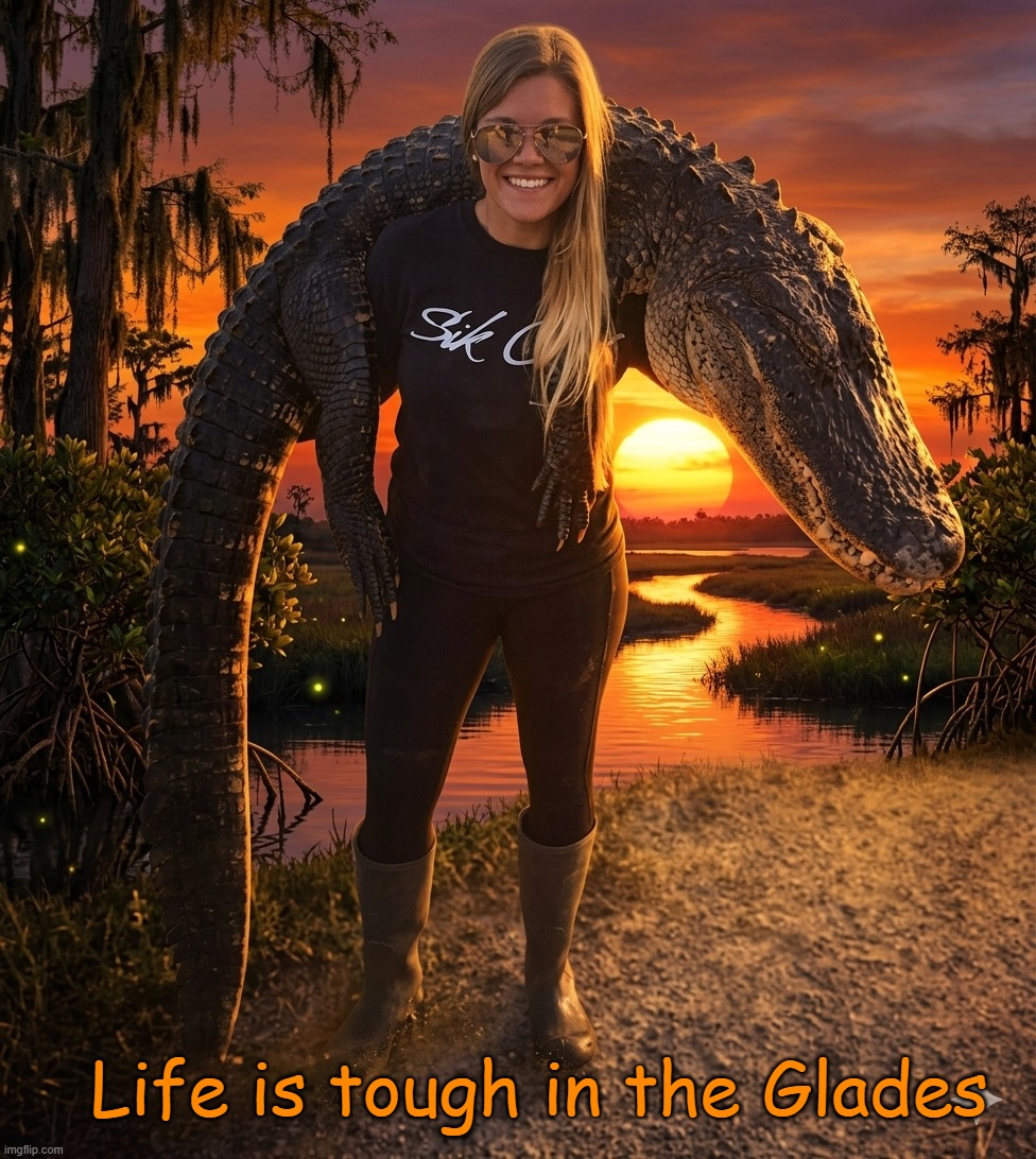 Catch of the day | Life is tough in the Glades | image tagged in ai,hunting,animals,cgi,humor | made w/ Imgflip meme maker