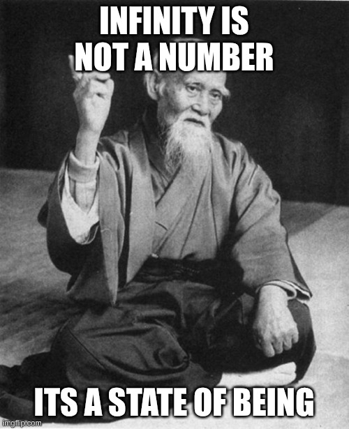 infinity is not a number its a state of being | image tagged in wise master | made w/ Imgflip meme maker