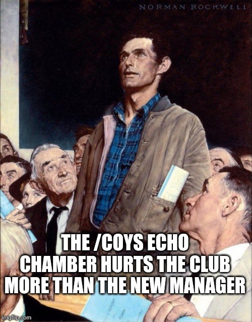 Unpopular Opinion Guy | The /coys echo chamber hurts the club more than the new manager | image tagged in unpopular opinion guy | made w/ Imgflip meme maker