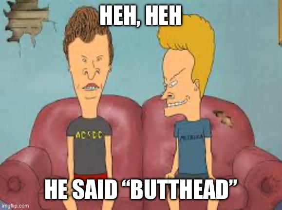 Heh, heh He said “butthead” | image tagged in bevis n butthead | made w/ Imgflip meme maker
