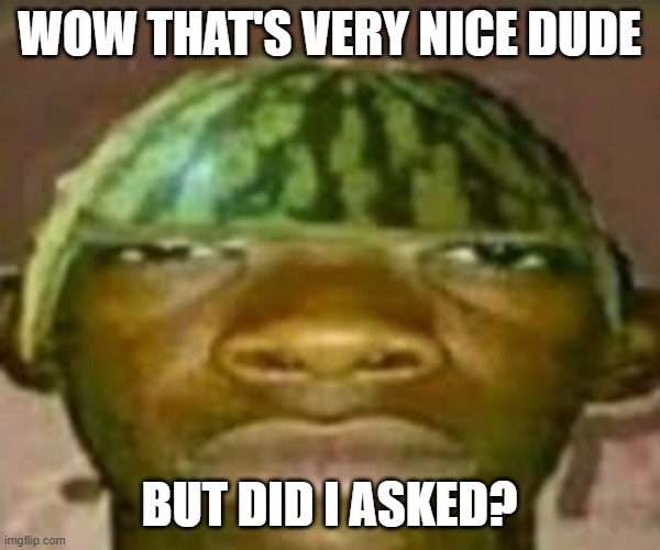 Wow that’s crazy my guy but when did I ask | Wow that's very nice dude But did I asked? | image tagged in wow that s crazy my guy but when did i ask | made w/ Imgflip meme maker