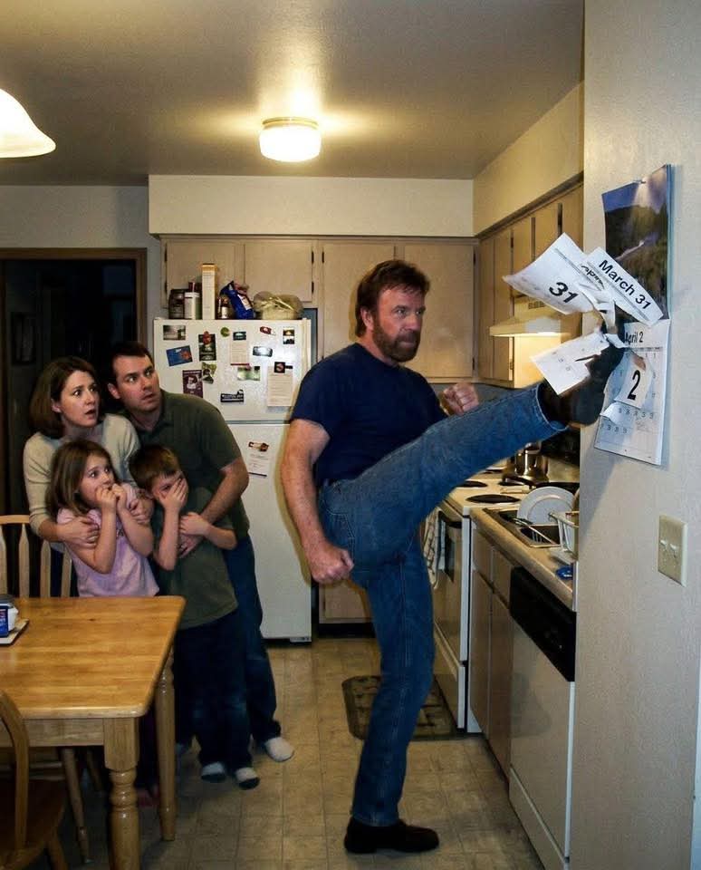 Chuck Norris' Calendar goes From March 31st to April 2nd... Blank Meme Template