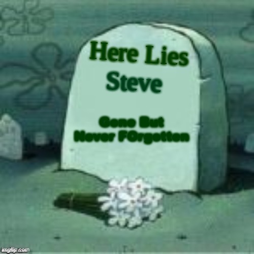 Steve Here Lies Gone But Never FOrgotten | image tagged in here lies x | made w/ Imgflip meme maker